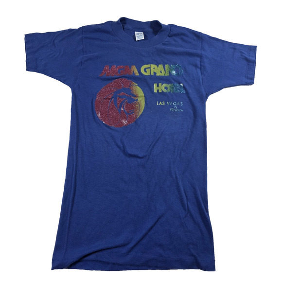 vintage mgm grand las vegas Blue Tee Shirt 70s Early 80s Size Small - Picture 1 of 4